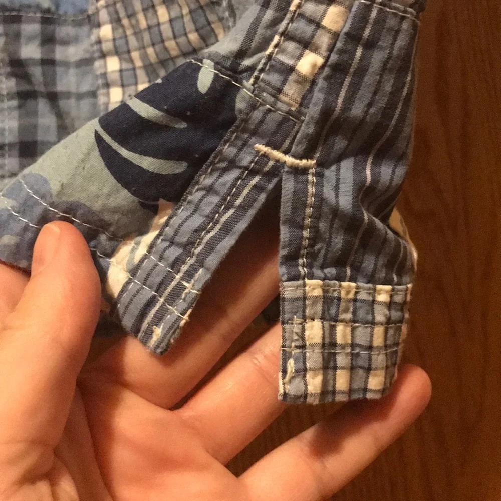Gymboree 5 cotton poplin patchwork madras plaid button down shirt blue white
